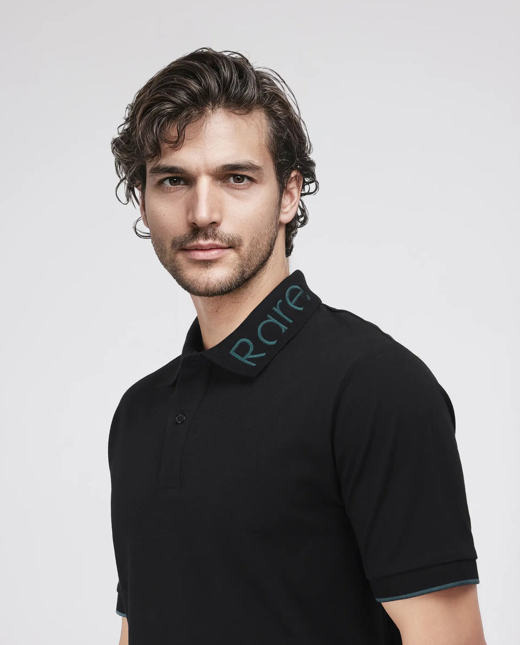 Rare Rabbit Men's Limo Black Cotton Embroidered Regular Fit Half Sleeve Polo