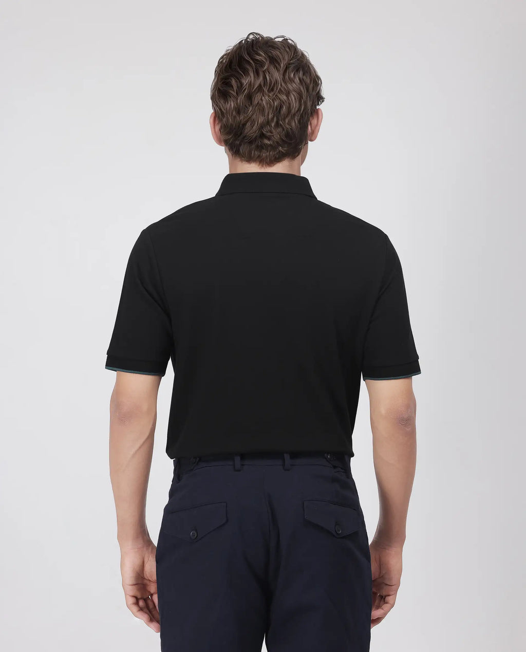 Rare Rabbit Men's Limo Black Cotton Embroidered Regular Fit Half Sleeve Polo