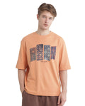 Rare Rabbit Men's Lino Dark Orange Cotton Graphic Print Qlo Fit Half Sleeve Crew Neck T-Shirt