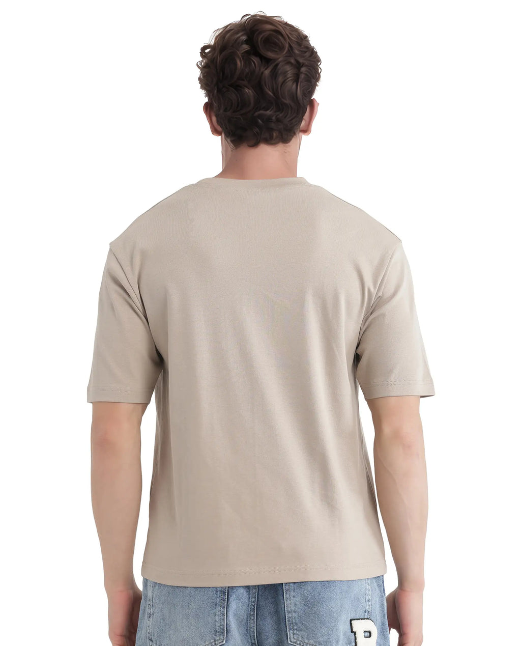 Rare Rabbit Men's Lino Dusky Beige Cotton Graphic Print Qlo Fit Half Sleeve Crew Neck T-Shirt