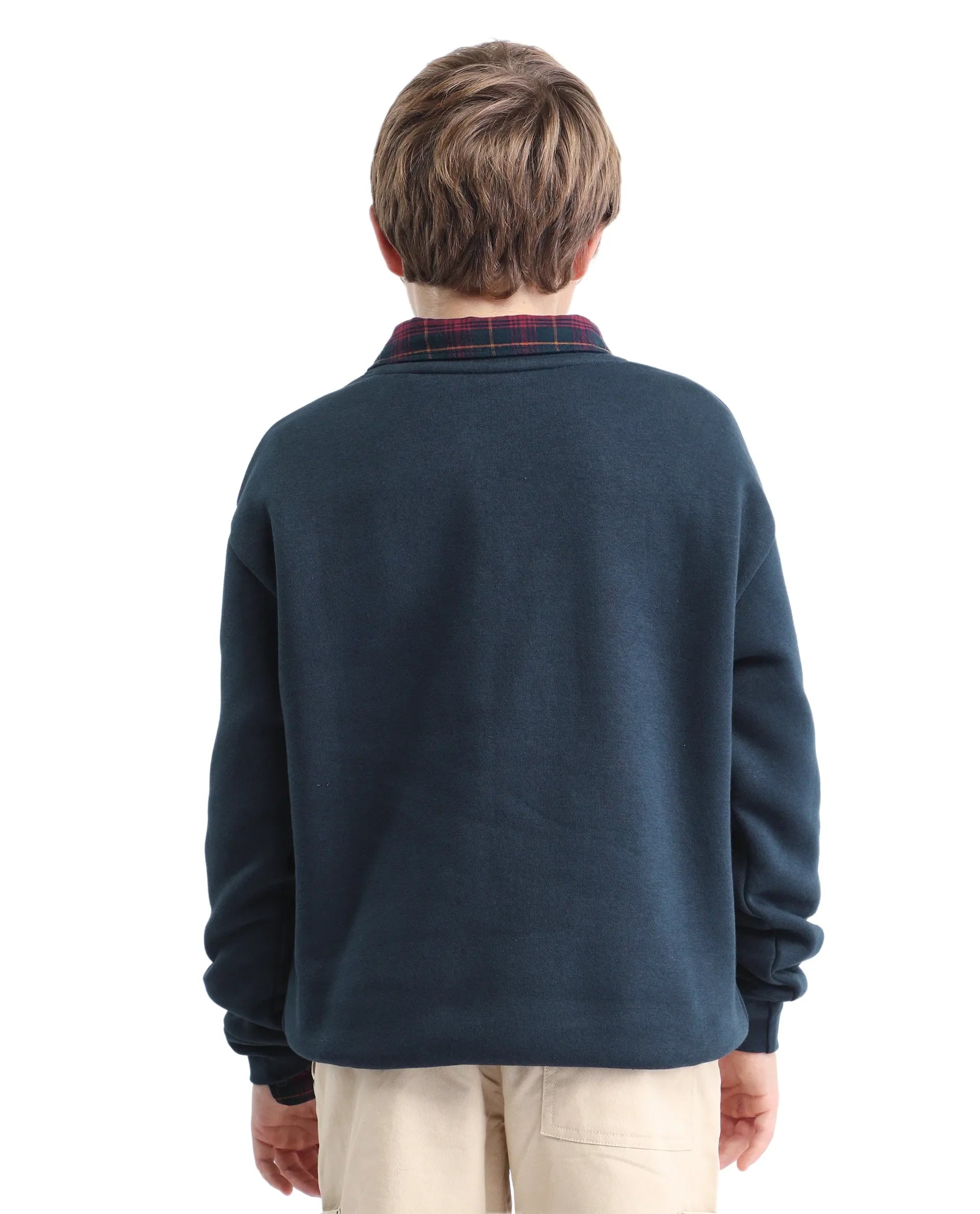 Rare Ones Kids Logan Navy Cotton Blend Pull-On Closure Solid Full Sleeves Oversized Sweatshirt