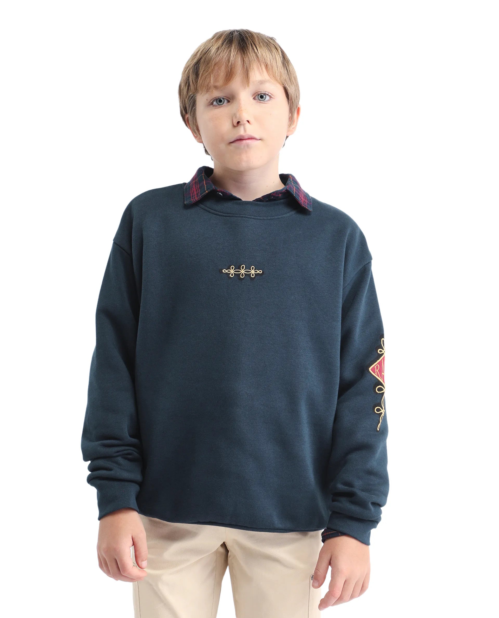 Rare Ones Kids Logan Navy Cotton Blend Pull-On Closure Solid Full Sleeves Oversized Sweatshirt