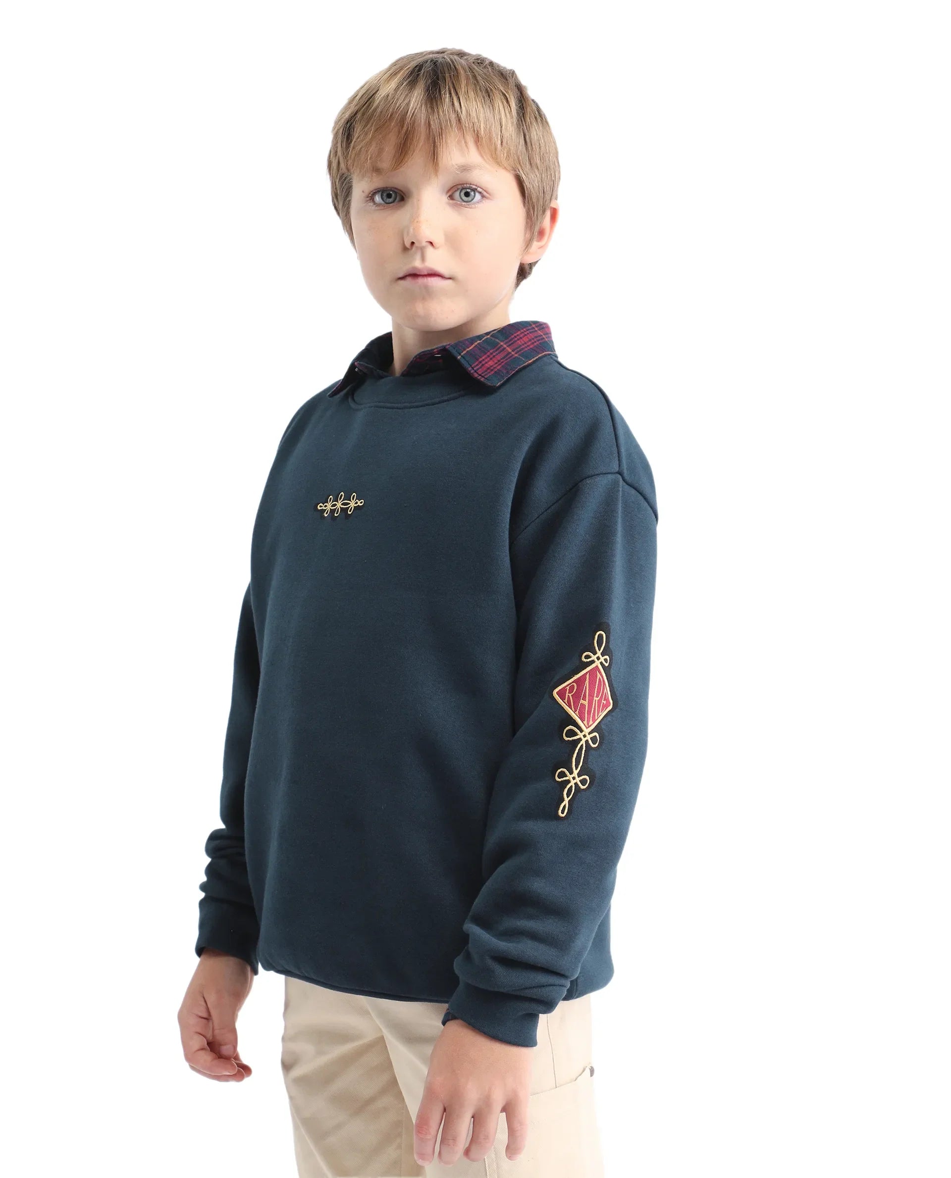 Rare Ones Kids Logan Navy Cotton Blend Pull-On Closure Solid Full Sleeves Oversized Sweatshirt