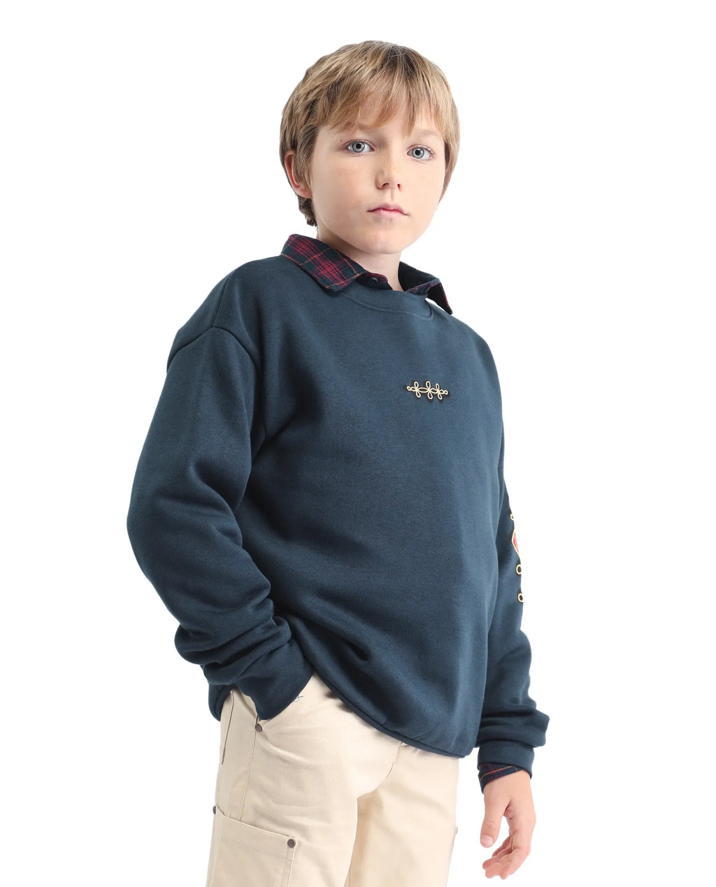 Rare Ones Kids Logan Navy Cotton Blend Pull-On Closure Solid Full Sleeves Oversized Sweatshirt