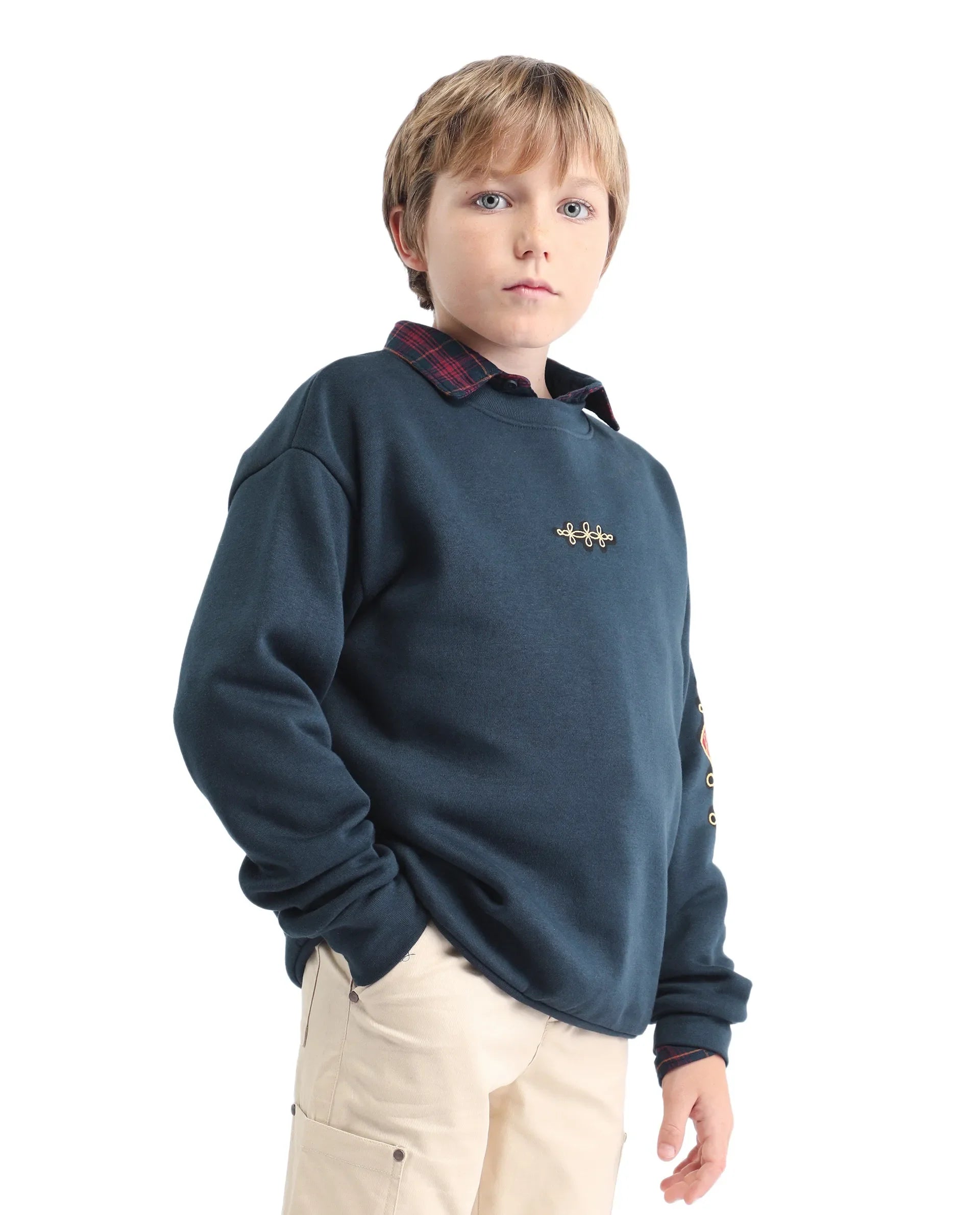 Rare Ones Kids Logan Navy Cotton Blend Pull-On Closure Solid Full Sleeves Oversized Sweatshirt
