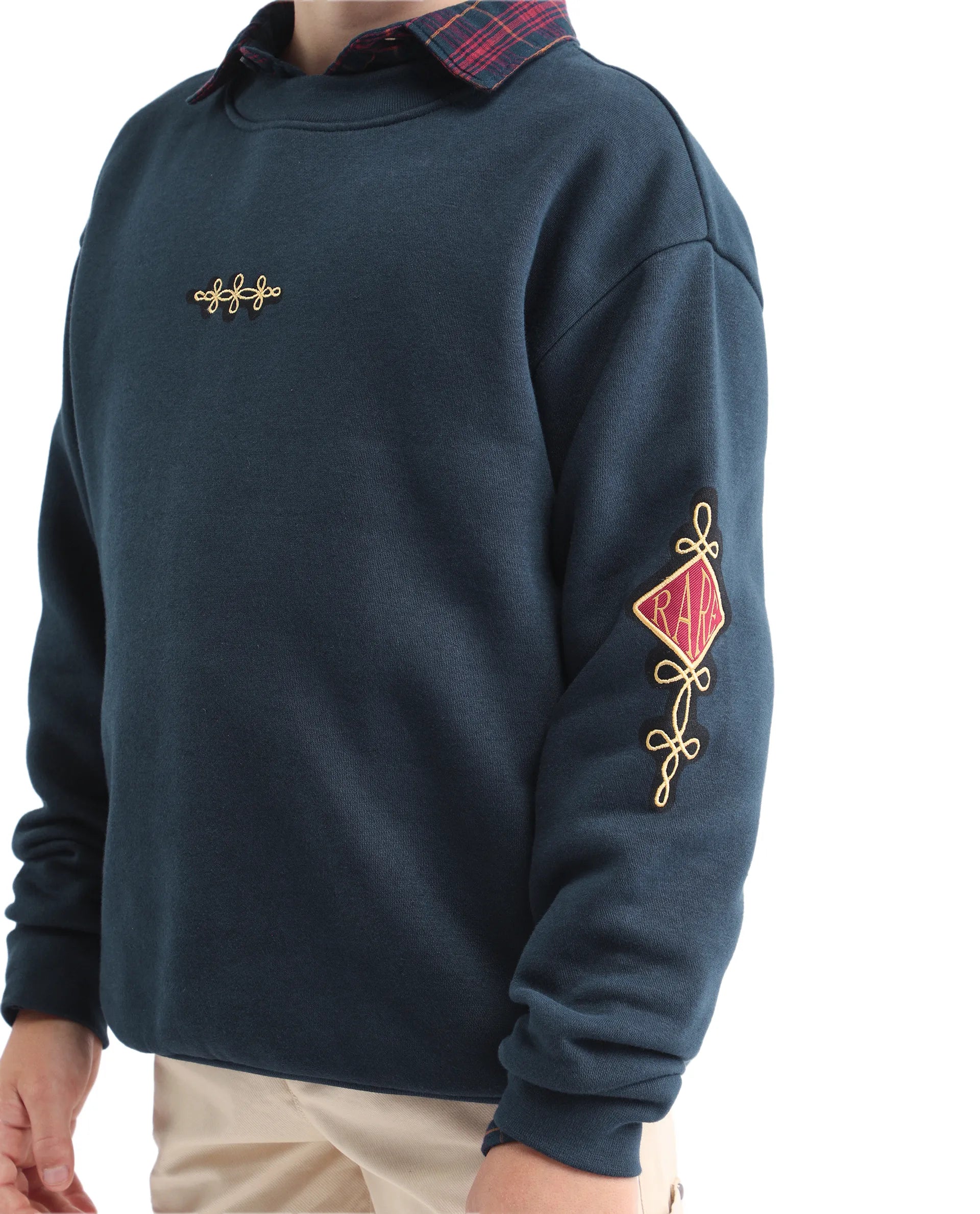 Rare Ones Kids Logan Navy Cotton Blend Pull-On Closure Solid Full Sleeves Oversized Sweatshirt