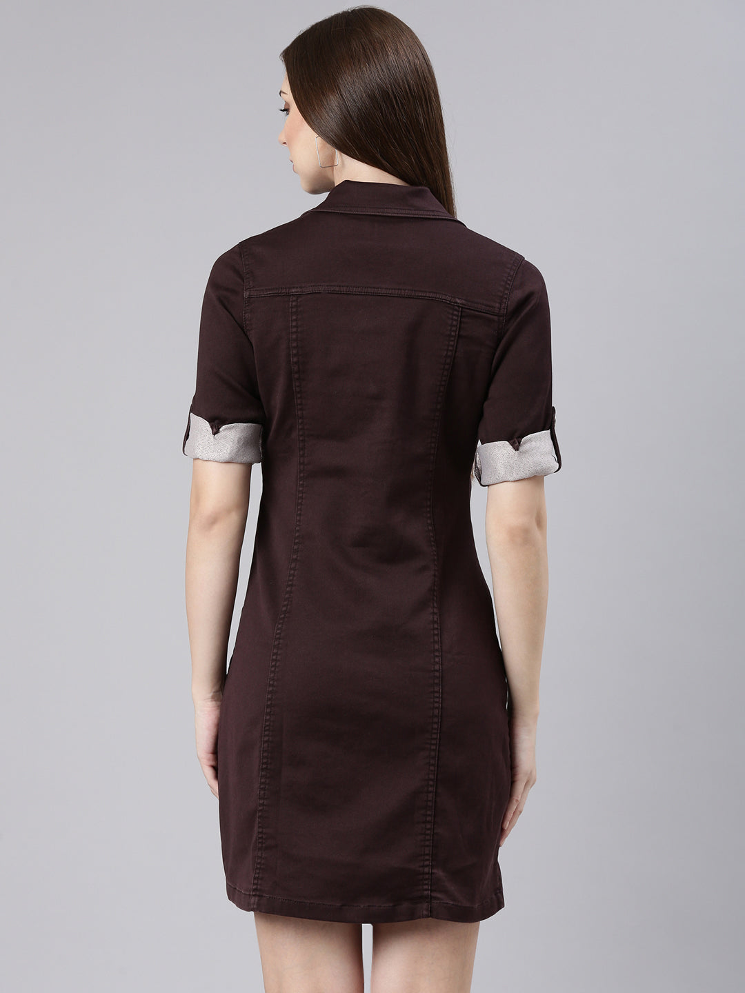 Women's Violet Shirt Collar Cotton Shirt Dress