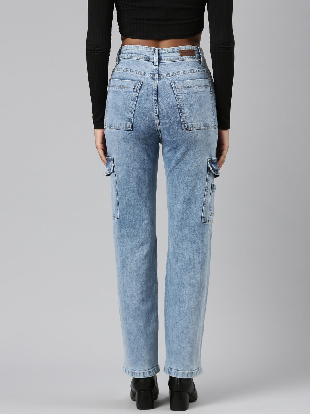 Women's Blue Jean Straight Fit Mid-Rise Heavy Fade Stretchable Jeans
