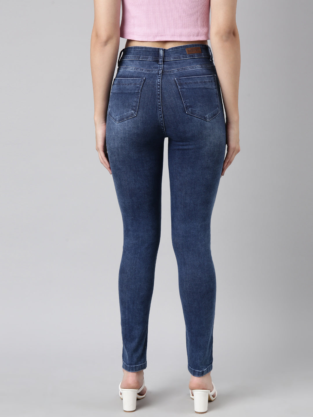 Women's Navy Blue Skinny Fit Light Fade Embellished Jeans