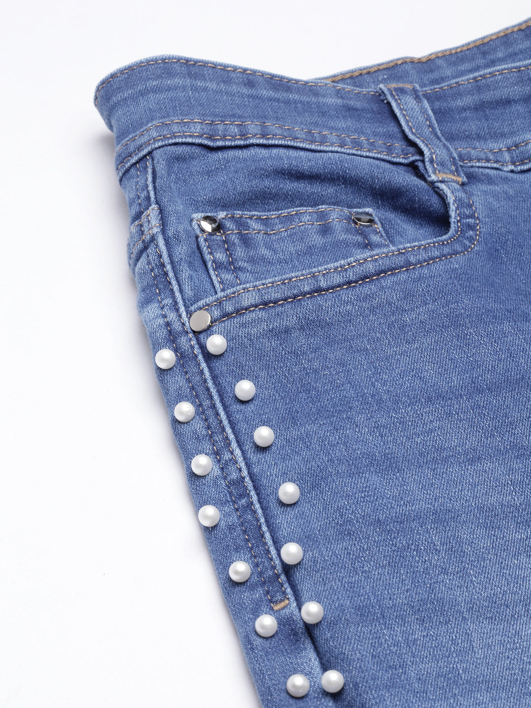 Women's Blue Skinny Fit Light Fade Embellished Stretchable Jeans
