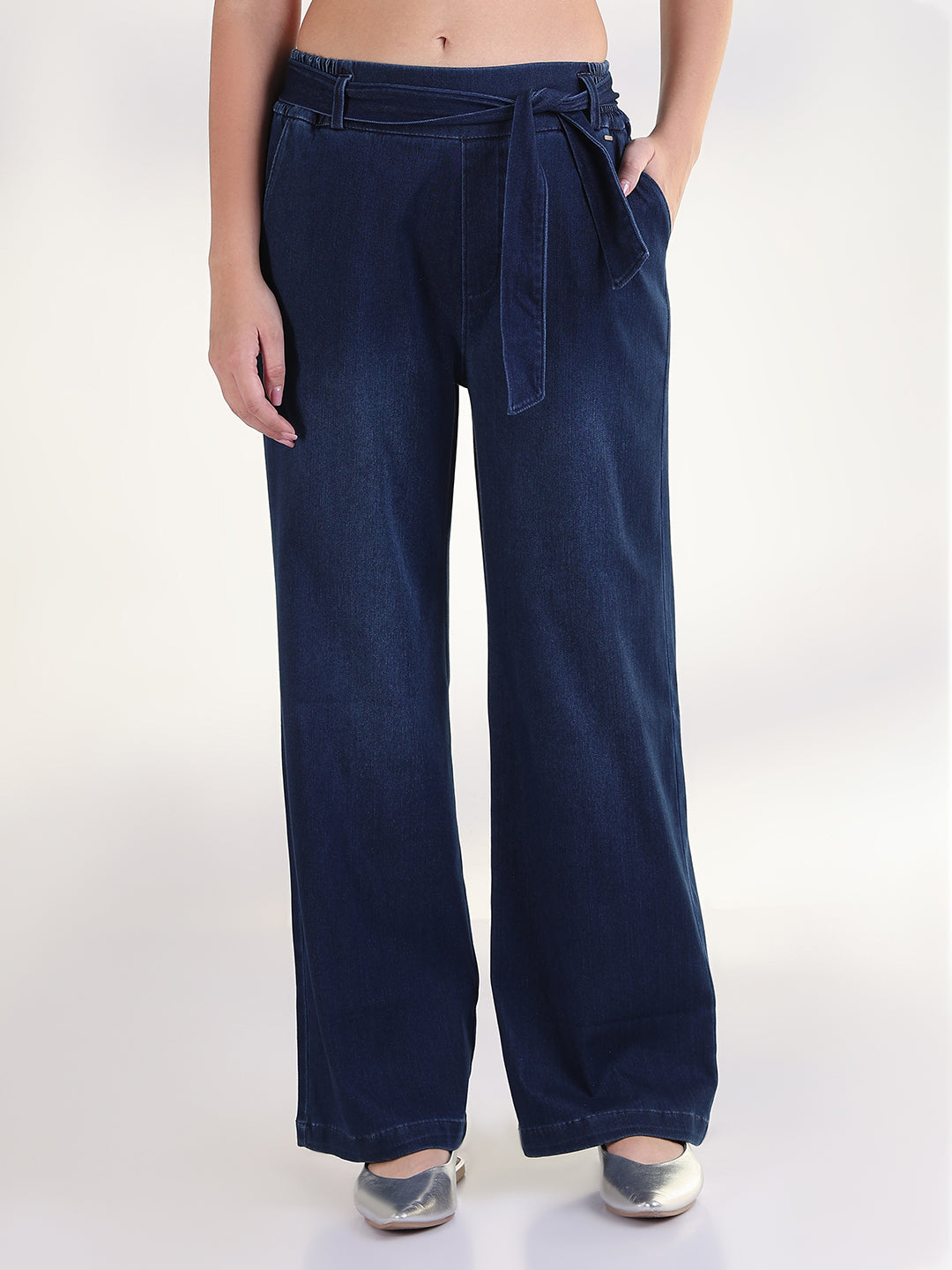Women's Navy Blue Solid Straight Fit Jean