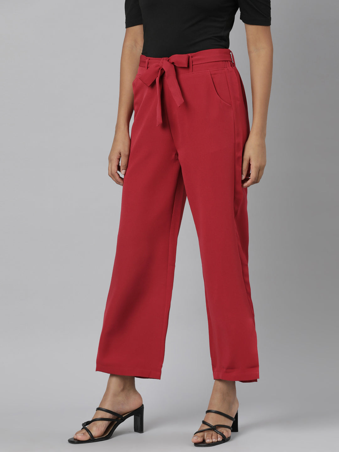 Women's Fuchsia Relaxed Straight Fit Cotton Parallel Trousers