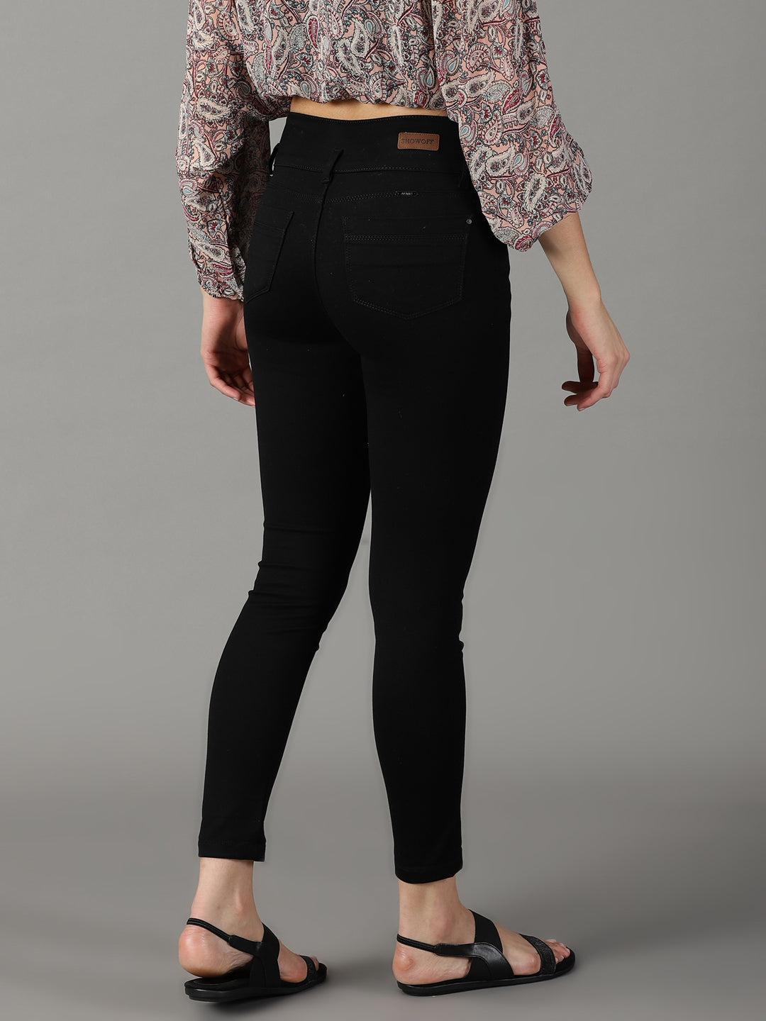 Women's Black Slim Fit High-Rise Acid Wash Stretchable Cotton Jeans