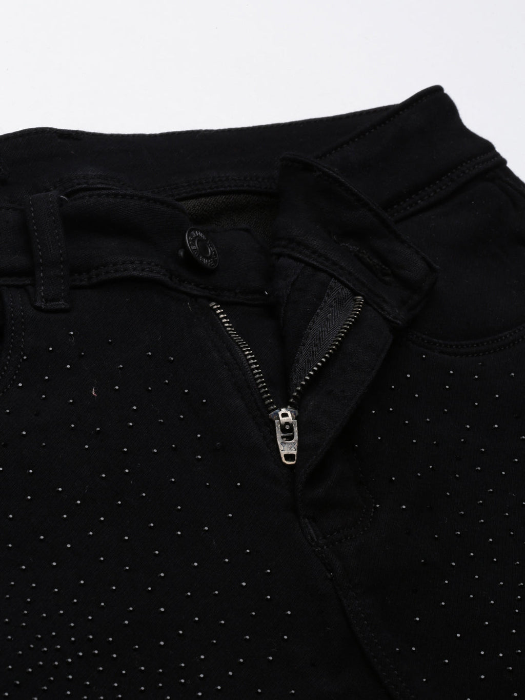 Women's Black Slim Fit High-Rise Embellished Denim Jeans