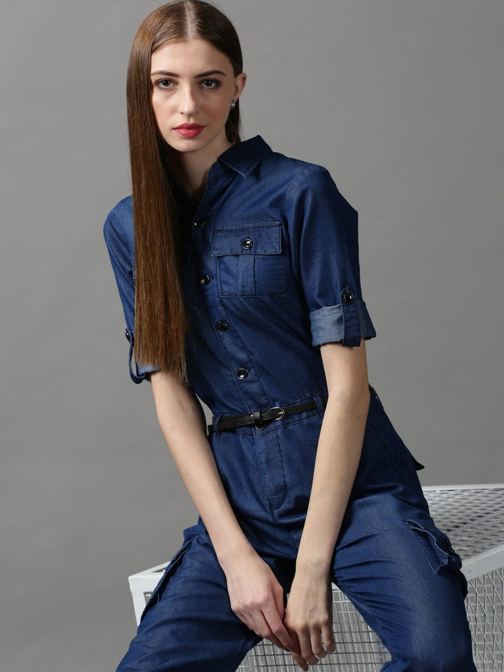 Women's Navy Blue Basic Jumpsuit
