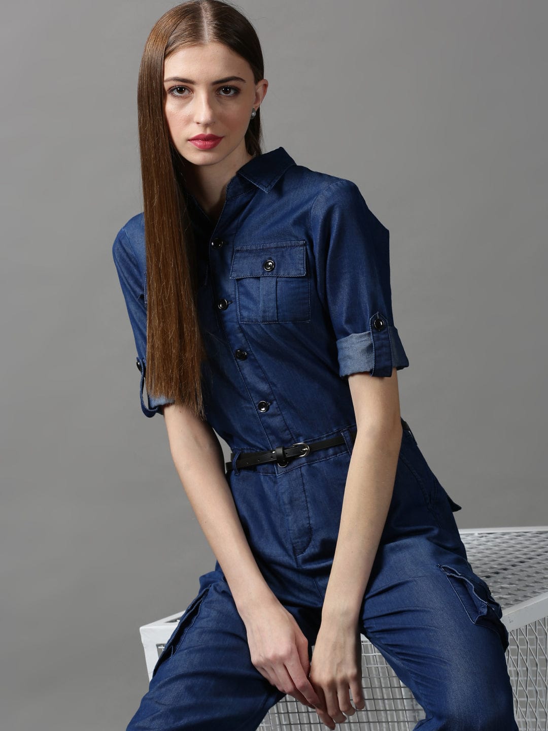Women's Navy Blue Basic Jumpsuit