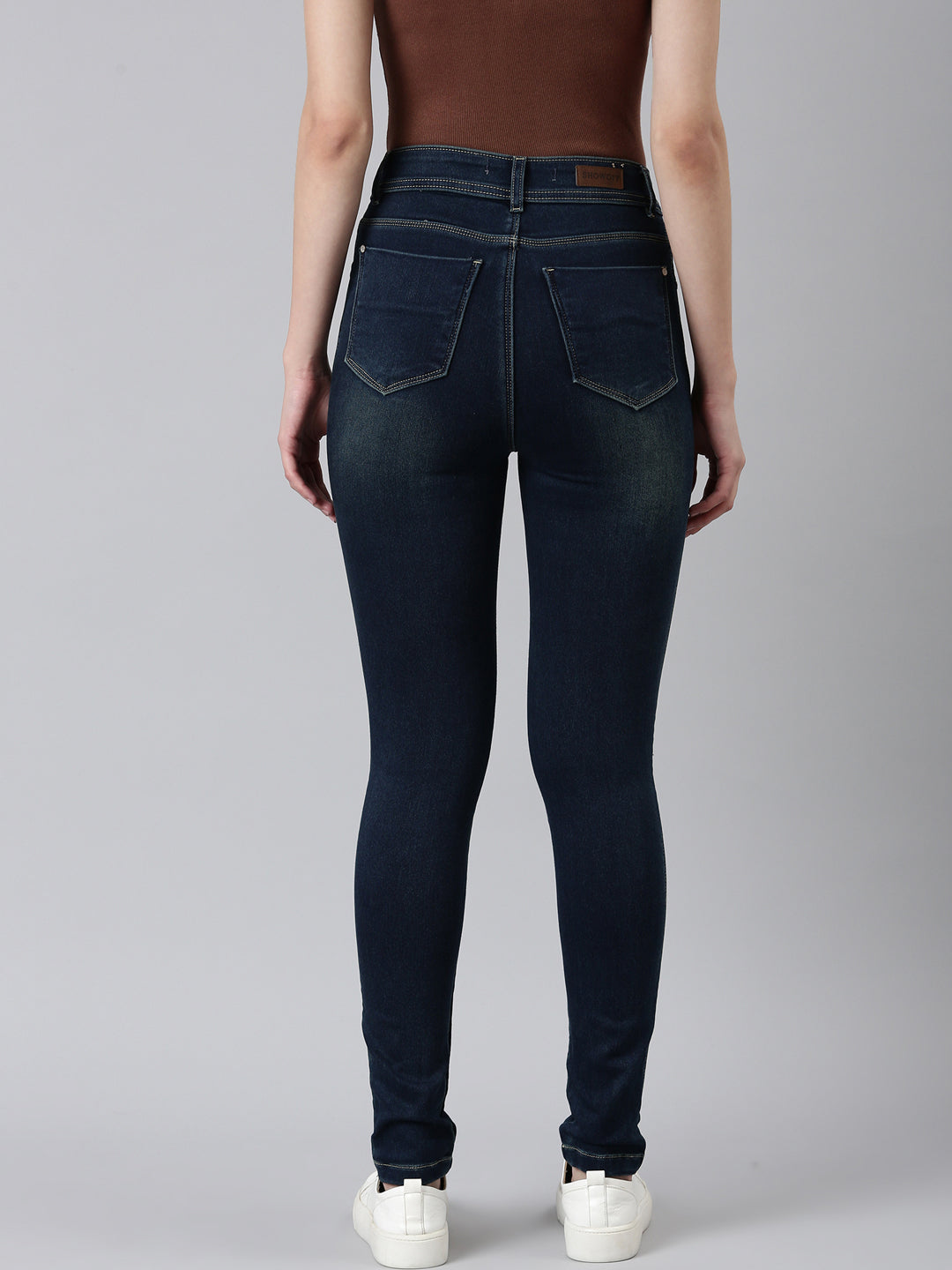 Women's Navy Blue Skinny Fit Light Fade Acid Wash Denim Jeans