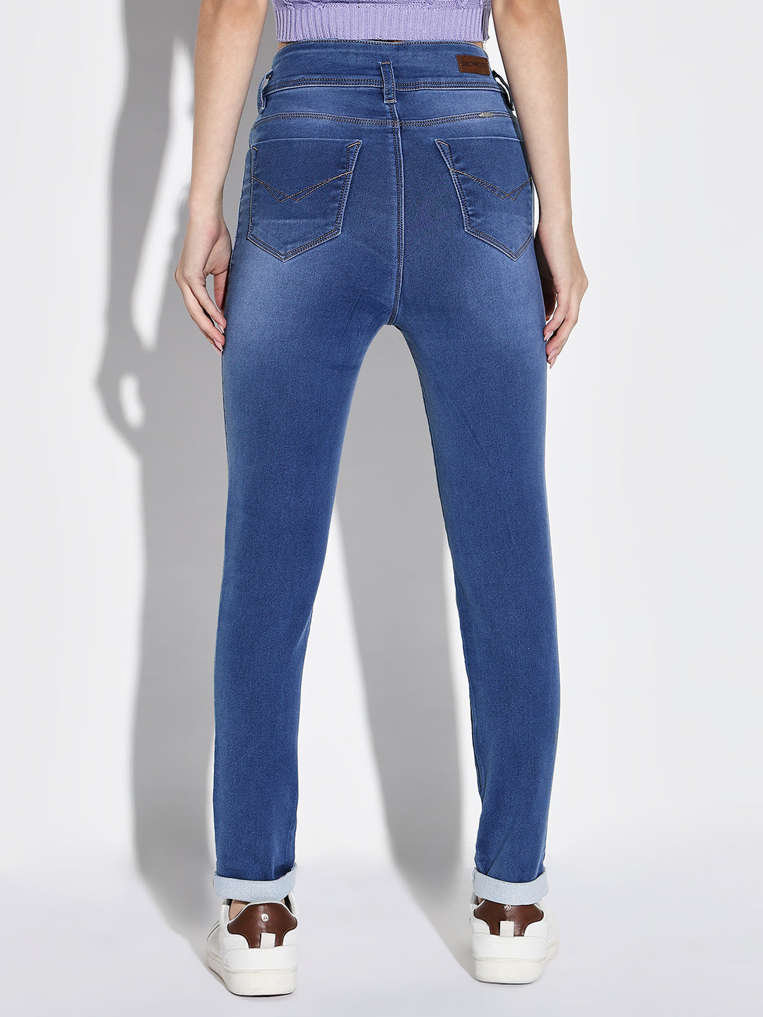 Women's Blue Comfort Slim Fit Light Fade Embellished Stretchable Jeans