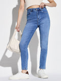 Women's Blue Cotton Comfort Slim Fit Heavy Fade Stretchable Jeans