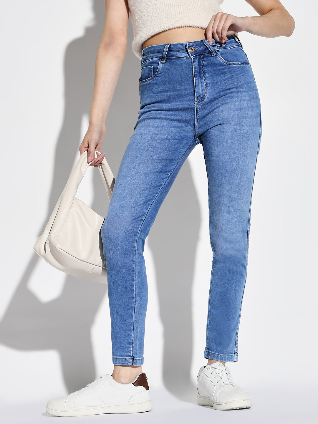 Women's Blue Cotton Comfort Slim Fit Heavy Fade Stretchable Jeans