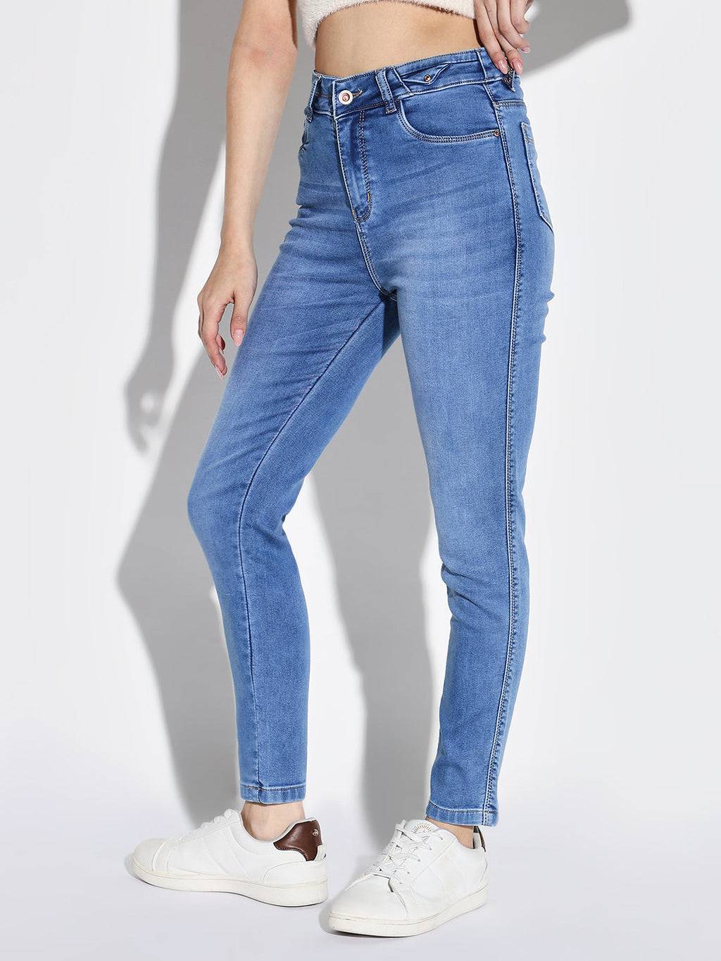 Women's Blue Cotton Comfort Slim Fit Heavy Fade Stretchable Jeans