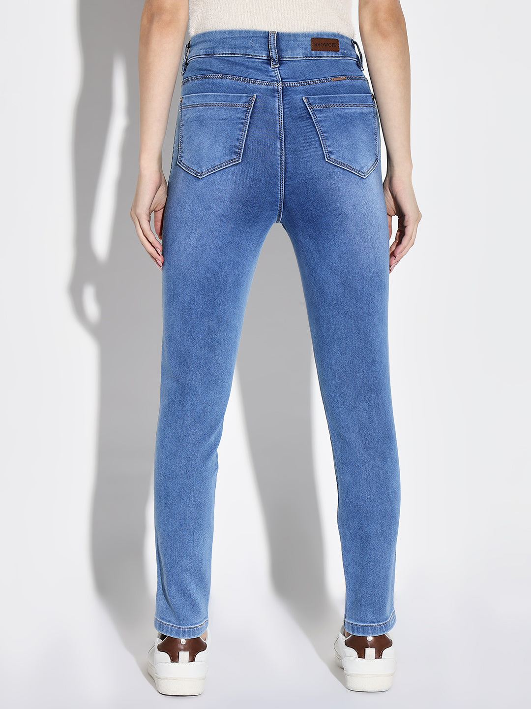 Women's Blue Cotton Comfort Slim Fit Heavy Fade Stretchable Jeans