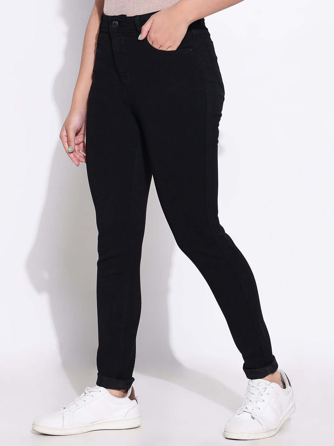 Women's Black Comfort Slim Fit Acid Wash Stretchable Jeans