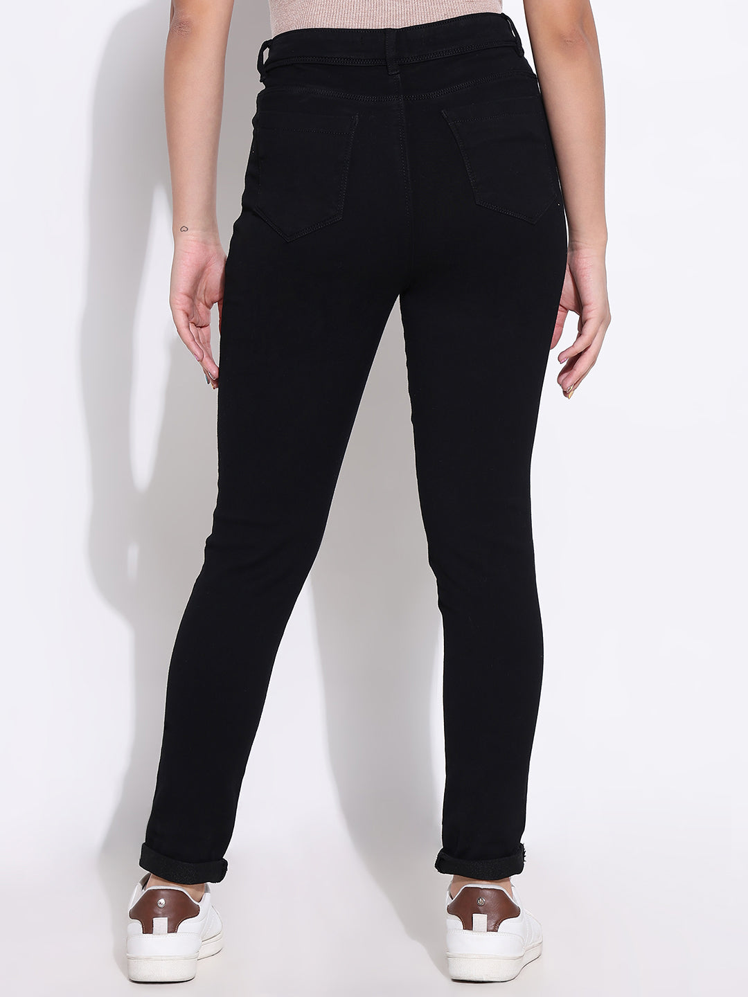 Women's Black Comfort Slim Fit Acid Wash Stretchable Jeans