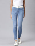 Women's Blue Skinny Fit Light Fade Acid Wash Denim Jeans