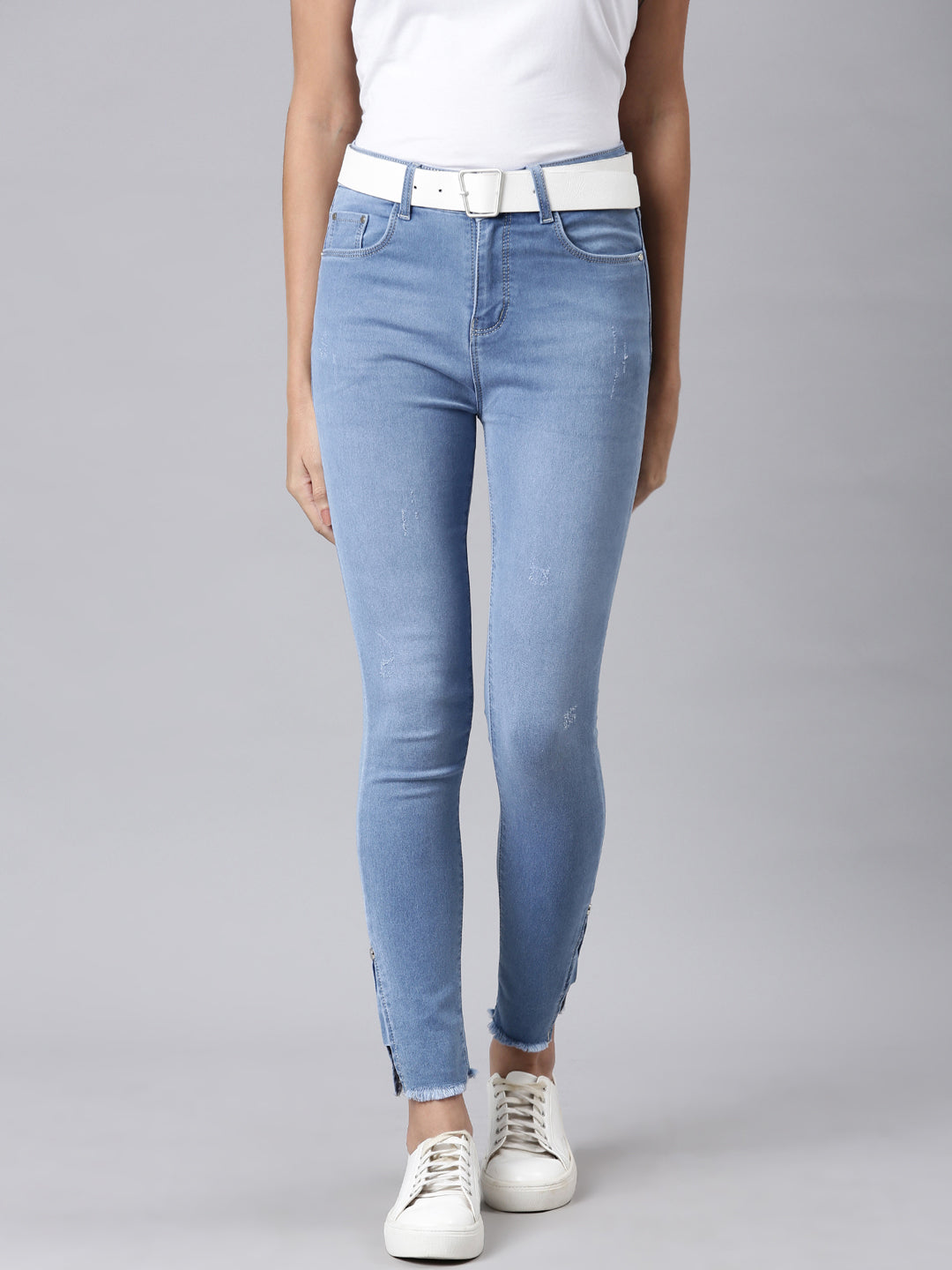 Women's Blue Skinny Fit Light Fade Acid Wash Denim Jeans
