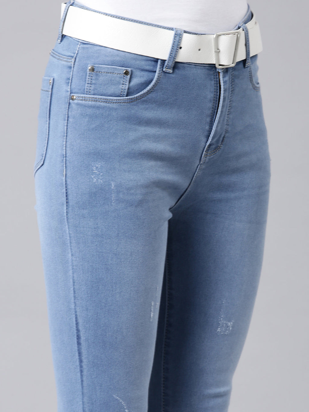 Women's Blue Skinny Fit Light Fade Acid Wash Denim Jeans