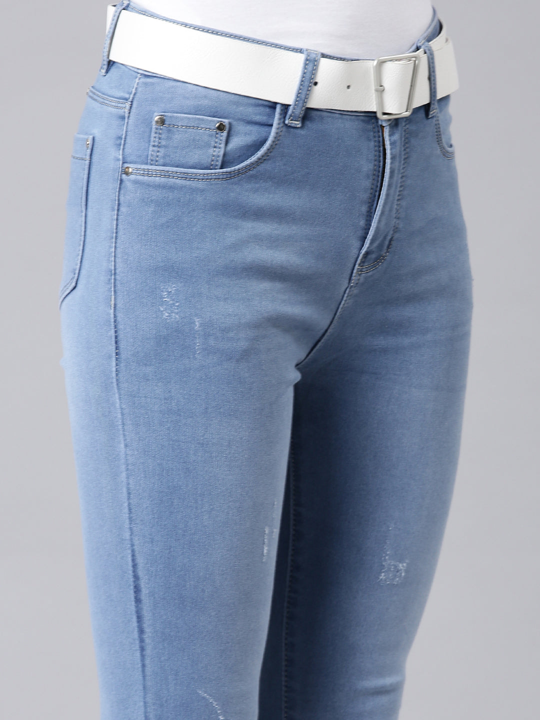 Women's Blue Skinny Fit Light Fade Acid Wash Denim Jeans
