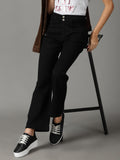 Women's Black Bootcut High-Rise Acid Wash Stretchable Jeans