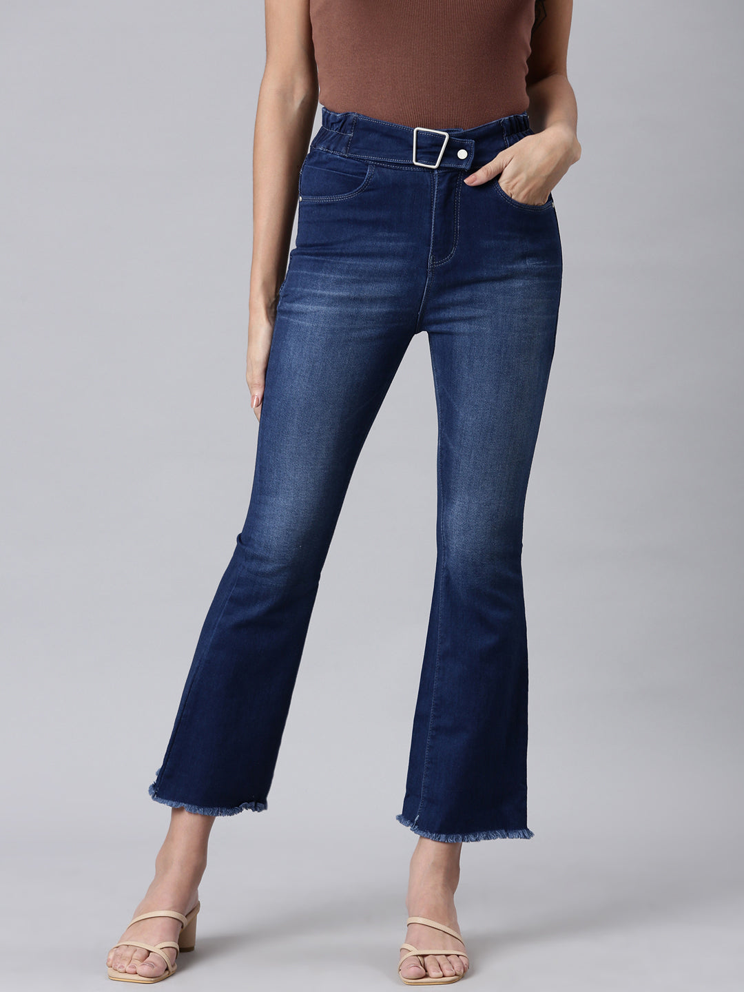 Women's Blue Mid Rise Bootcut Light Fade Retro Denim Jeans