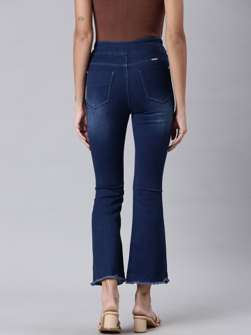 Women's Blue Mid Rise Bootcut Light Fade Retro Denim Jeans