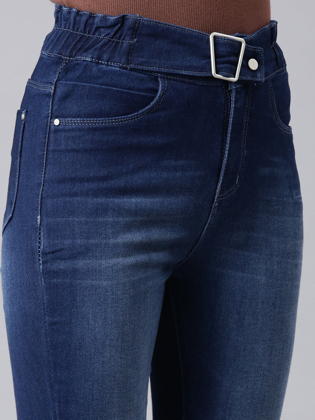 Women's Blue Mid Rise Bootcut Light Fade Retro Denim Jeans