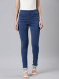 Women's Blue Jean Skinny Fit Cuffed Hem High-Rise Denim Jeans