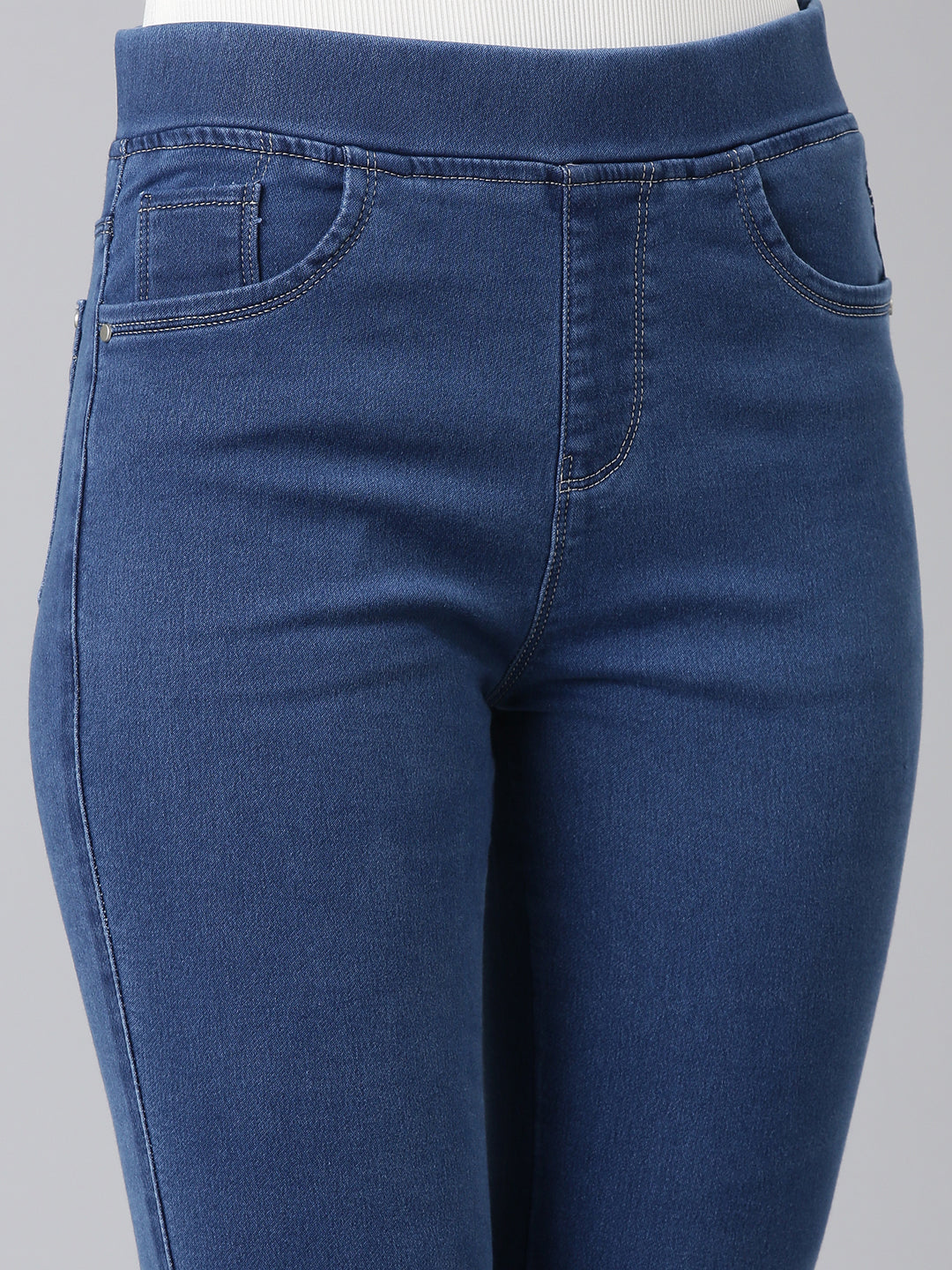 Women's Blue Jean Skinny Fit Cuffed Hem High-Rise Denim Jeans