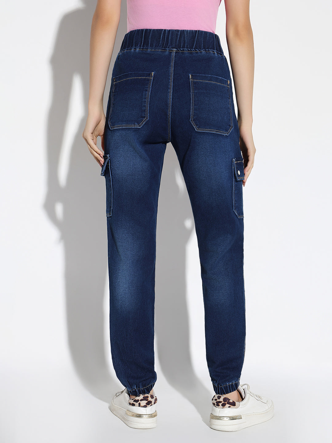 Women's Blue Comfort Jogger Light Fade Acid Wash Stretchable Regular Fit Jeans