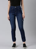 Women's Navy Blue Solid Jogger Denim Jeans