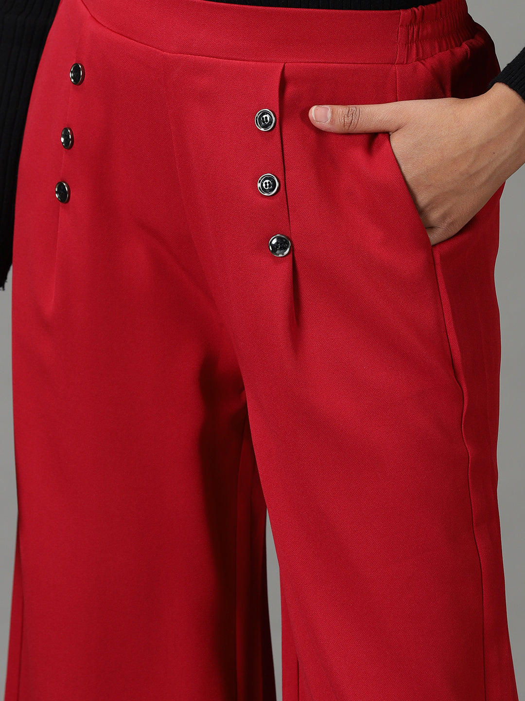 Women's Maroon Relaxed Straight Fit High-Rise Pleated Culottes