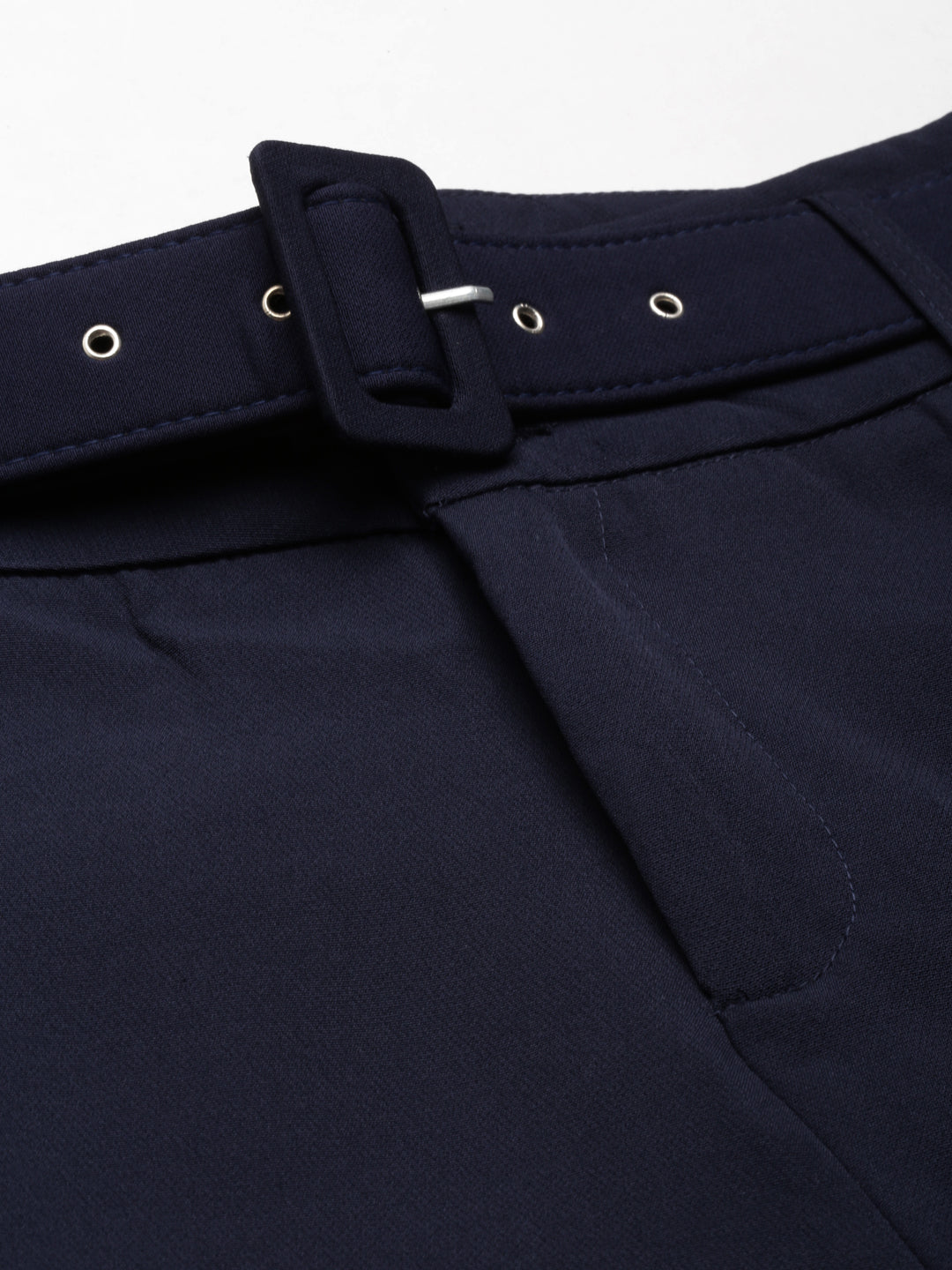 Women's Navy Blue Straight Fit High-Rise Fromal Trousers