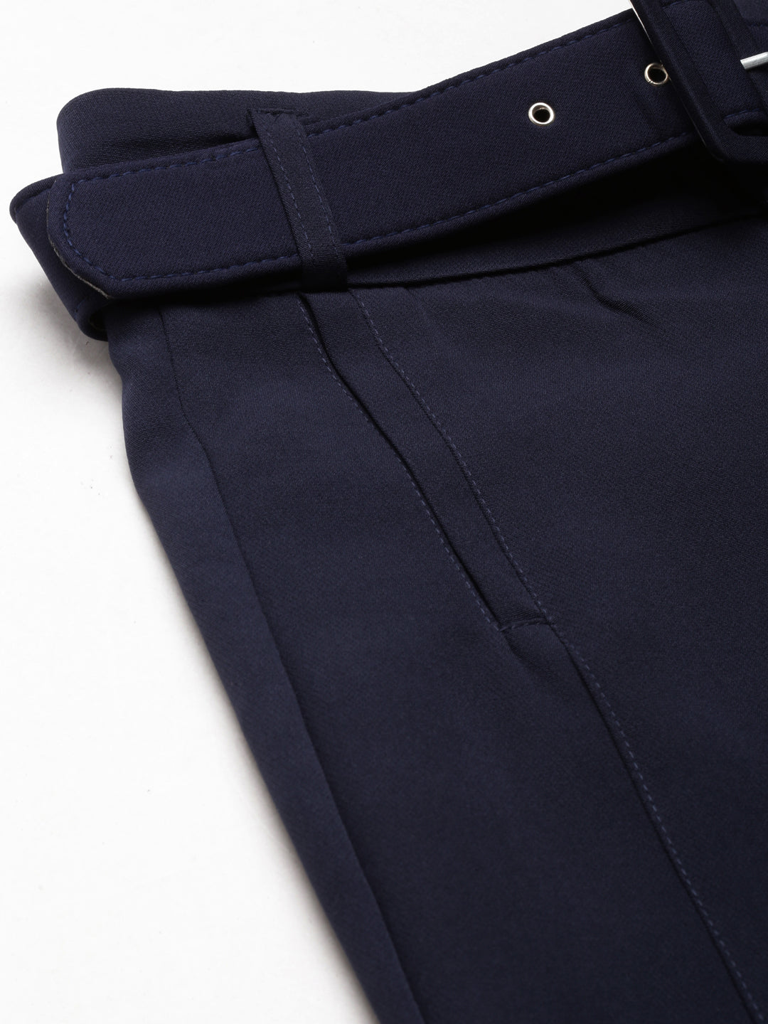Women's Navy Blue Straight Fit High-Rise Fromal Trousers