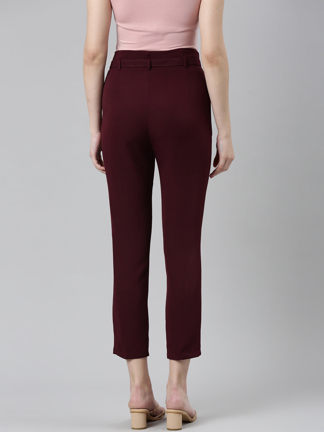 Women's Burgandy High-Rise Pleated Peg Trousers