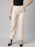 Women's Beige Comfort Regular Fit Cotton Parallel Trouser