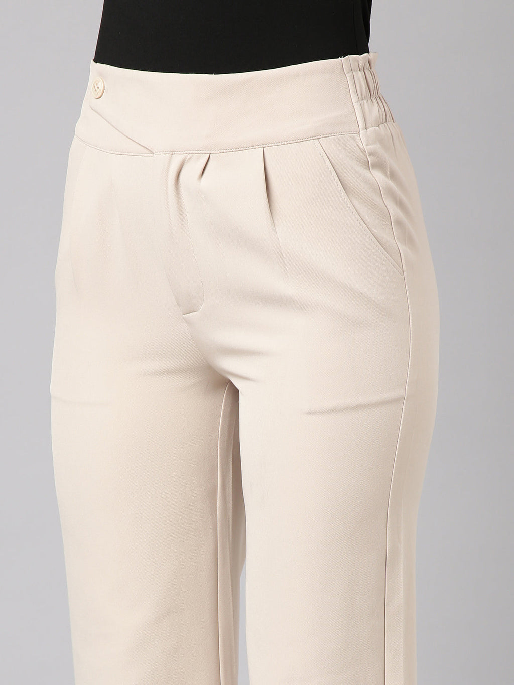 Women's Beige Comfort Regular Fit Cotton Parallel Trouser
