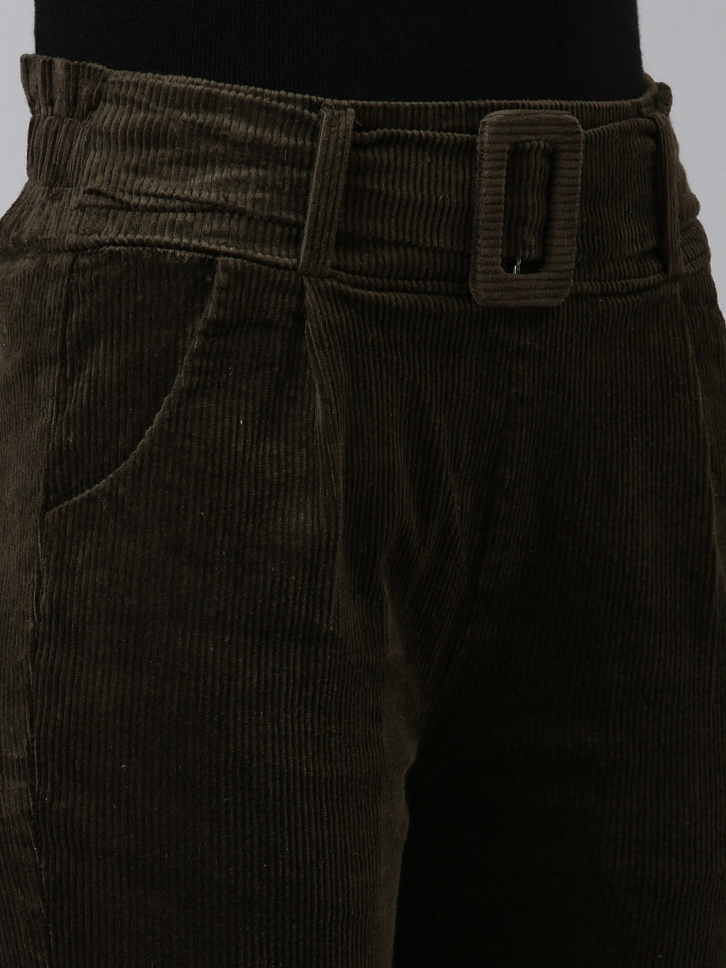 Women's Olive Slim Fit High-Rise Pleated Trousers