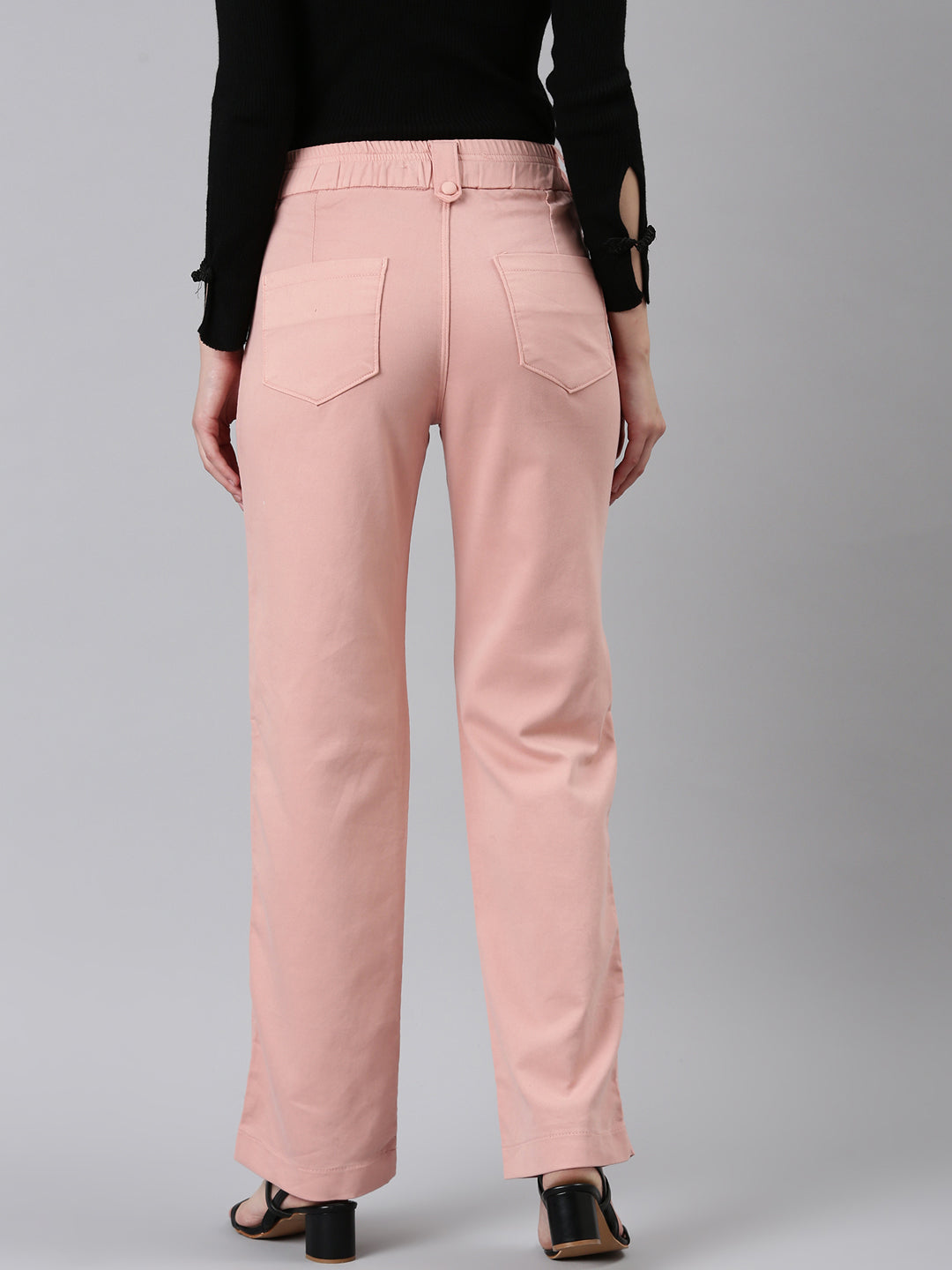 Women's Peach Straight Fit High-Rise Trousers