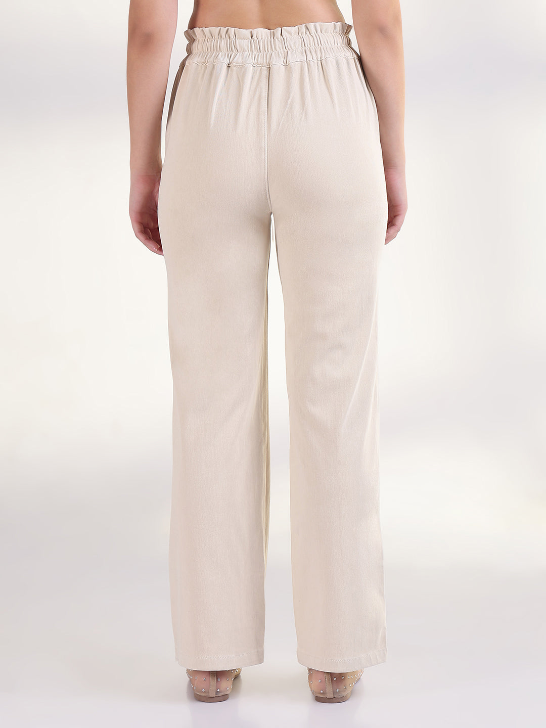 Women's Cream Solid Straight Fit Parallel Trousers