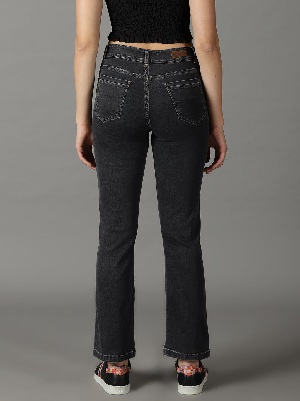 Women's Grey Straight Fit Acid Wash Stretchable Jeans